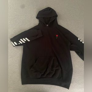 Men’s Black Hoodie With Rose and Sleeve Detailing